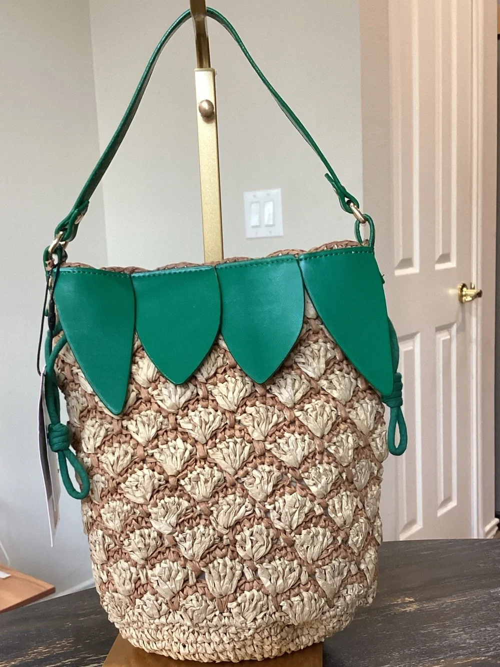 Betsey Johnson Pineapple Straw Drawstring Bucket Bag